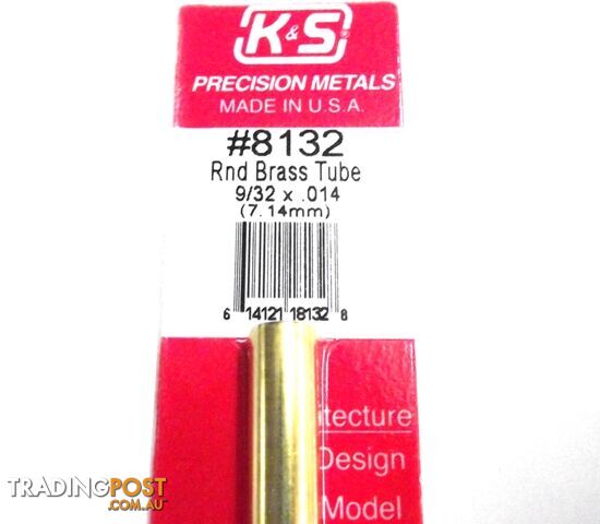 K&S METAL #8132 9/32' OD BRASS TUBE 1PC - K & S METALS