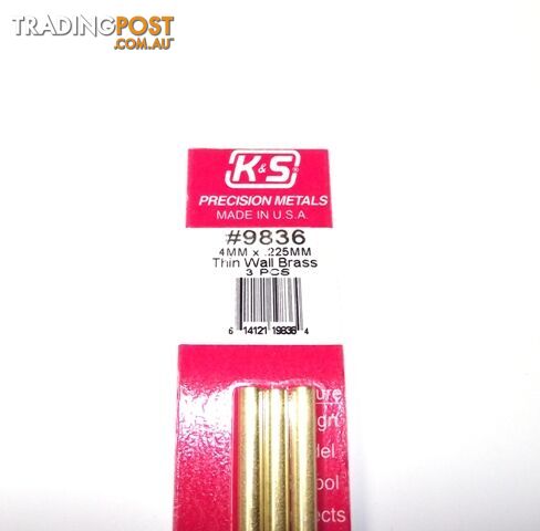 K&S METAL #9836 BRASS ROUND TUBE 4X300 3PCS - K & S METALS