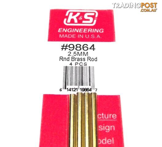 K&S METAL #9864 BRASS ROD 2.5X300MM 4PCS - K & S METALS