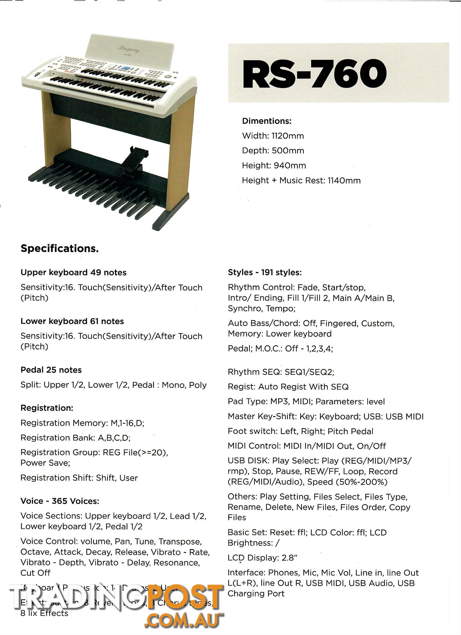 Ringway Electronic Organ RS-760