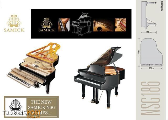 186cm Samick Grand Piano Ebony Polished NSG186