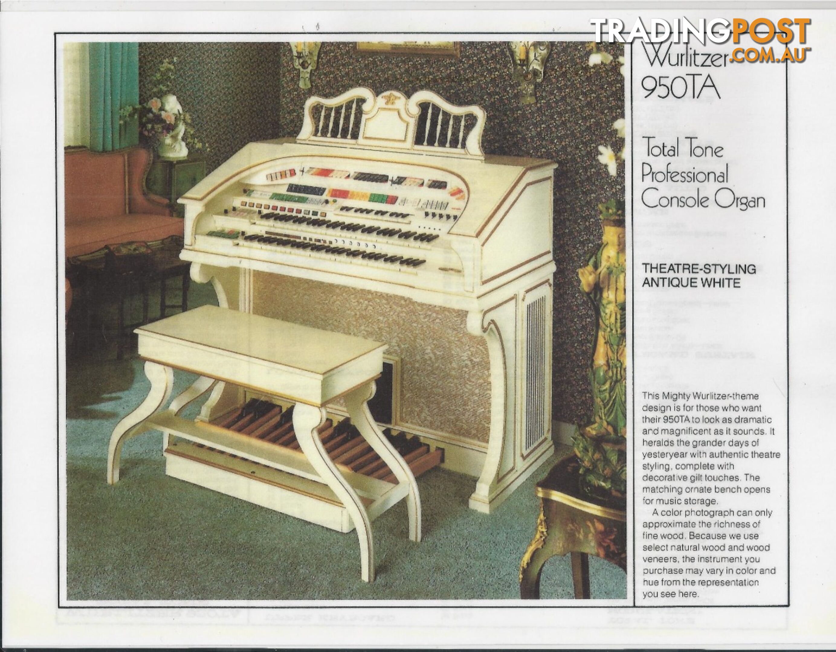 Wurlitzer Theatre Organ 950TA Deluxe Ivory & Gold Finish