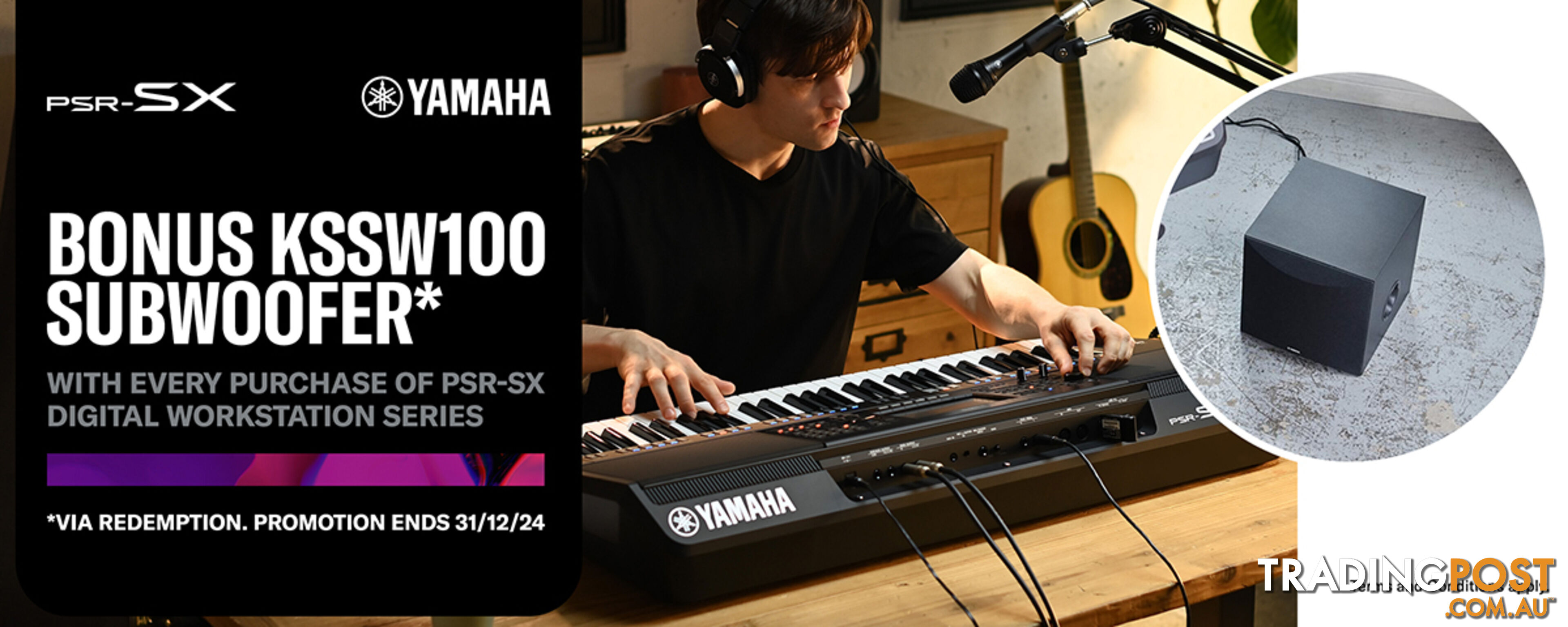 A bonus Offer from Yamaha on every purchase of a PSR SX digital workstation.  KSSW100 subwoofer 