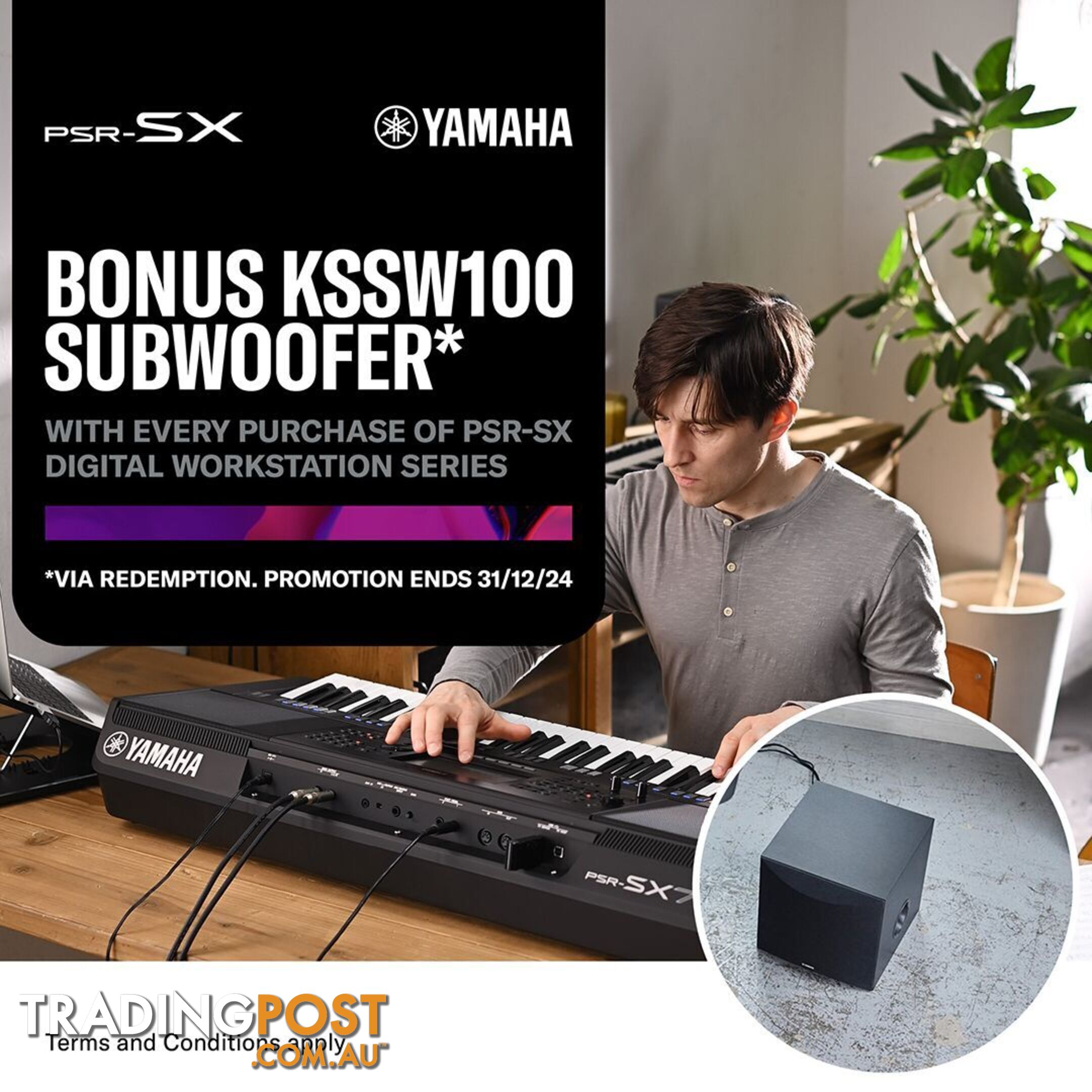 A bonus Offer from Yamaha on every purchase of a PSR SX digital workstation.  KSSW100 subwoofer 