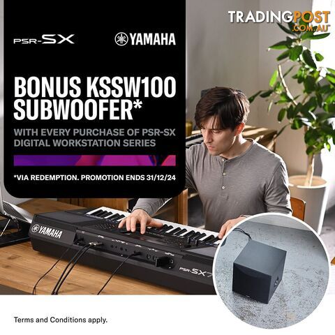 A bonus Offer from Yamaha on every purchase of a PSR SX digital workstation.  KSSW100 subwoofer 