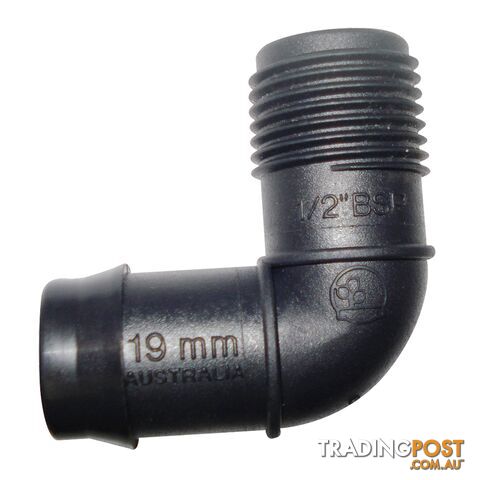 19mm Barbed x 1/" BSP Male Threaded Elbow