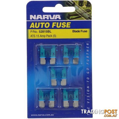 NARVA 15 Amp BLUE ATS Blade Fuse - 5 Per Pack. 52815BL