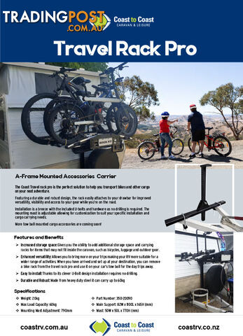 Coast Travel Rack Pro - A-Frame Mounted Accessories Carrier - photo 3 of 3