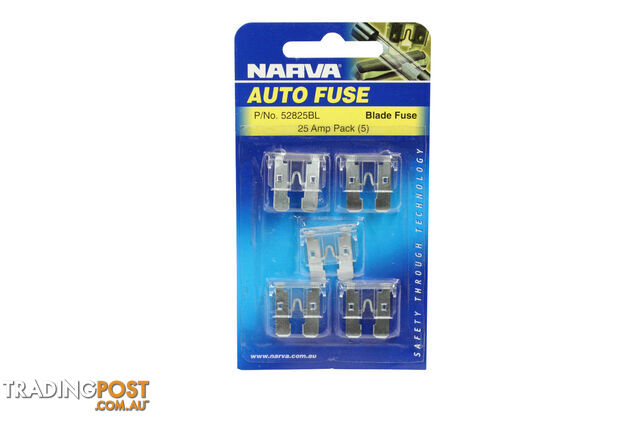 NARVA 25 Amp CLEAR ATS Blade Fuse - 5 Per Pack. 52825BL