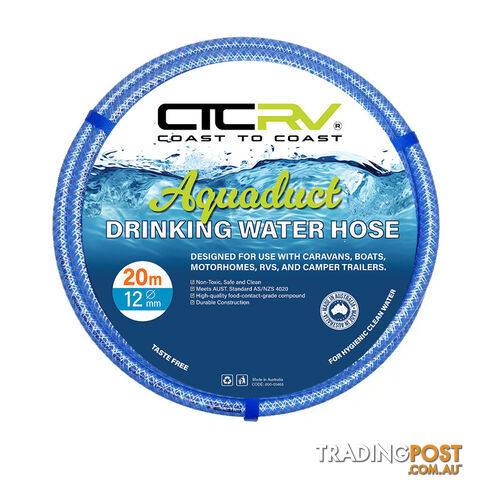 COAST RV Aquaduct 20m Blue Drinking Water Hose - 12mm