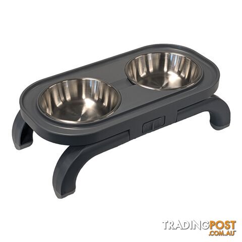Travellers TWIN Pet Bowl - Height Adjustable - Grey
