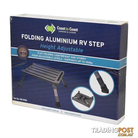 COAST Height Adjustable - Folding ALUMINUM RV Step (150KG Capacity)