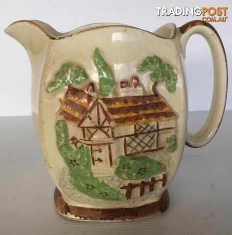 Crown, Corona, Burslem jug with cottage and garden design Age