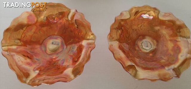 2 carnival glass bowls by Sowerby Marigold colour Thistle and