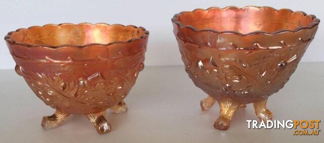 Carnival glass sugar & nut bowls Marigold colour By Sowerby T