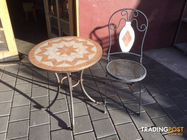 Mosaic table top on steel frame & chair 1 x table Frame has r