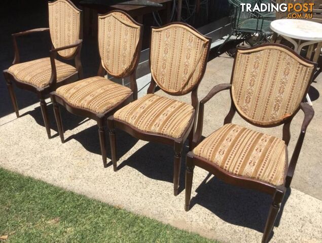Dining chairs x 4 reproduction 2 with arms. Seat height 48cm Embr