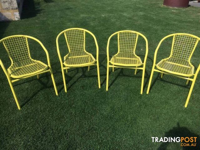 Stackable outdoor chairs x 4 Lightweight steel chairs. As pic