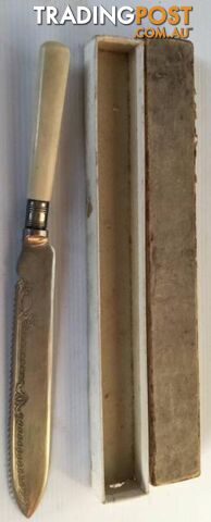 Vintage carving bread knife Stainless nickel with faux bone hand