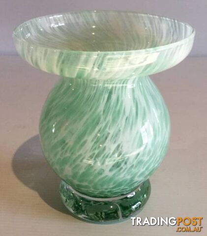 Caithness glass vase unusual shape Wide opening Jade and white