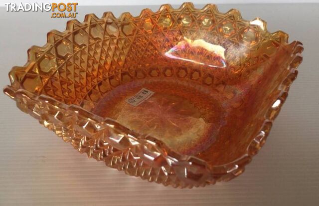 Carnival glass dish marigold 1940s Pressed hobnail 15 cm X 15