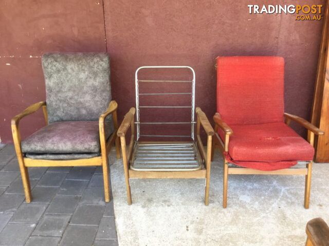 3 vintage mid century armchairs