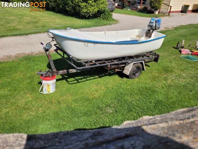 Twin hull fibreglass boat, possibly a Sorensen (purchased at a boat show)