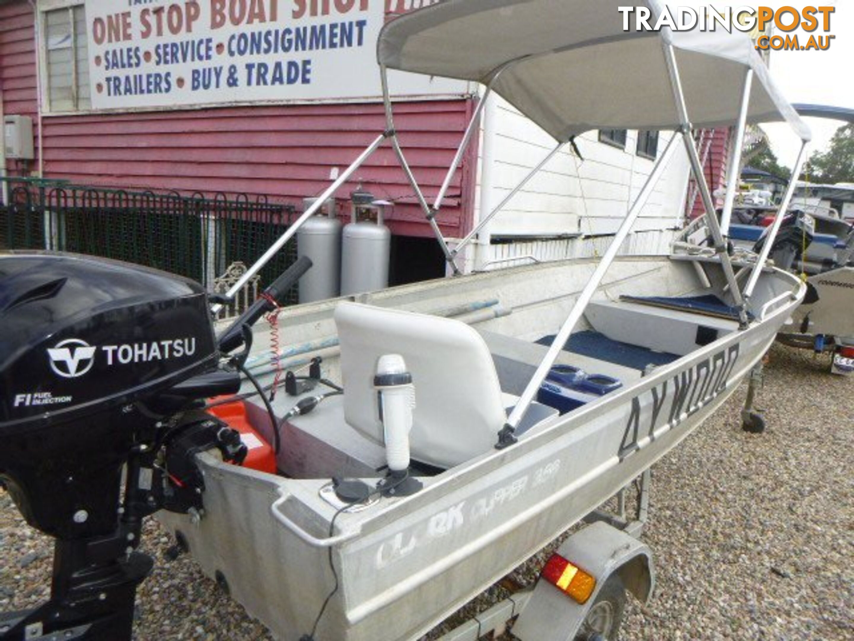 CLARK 3.1 CLIPPER DINGHY-15HP  TOHATSU AND 4 STROKE TRAILER 