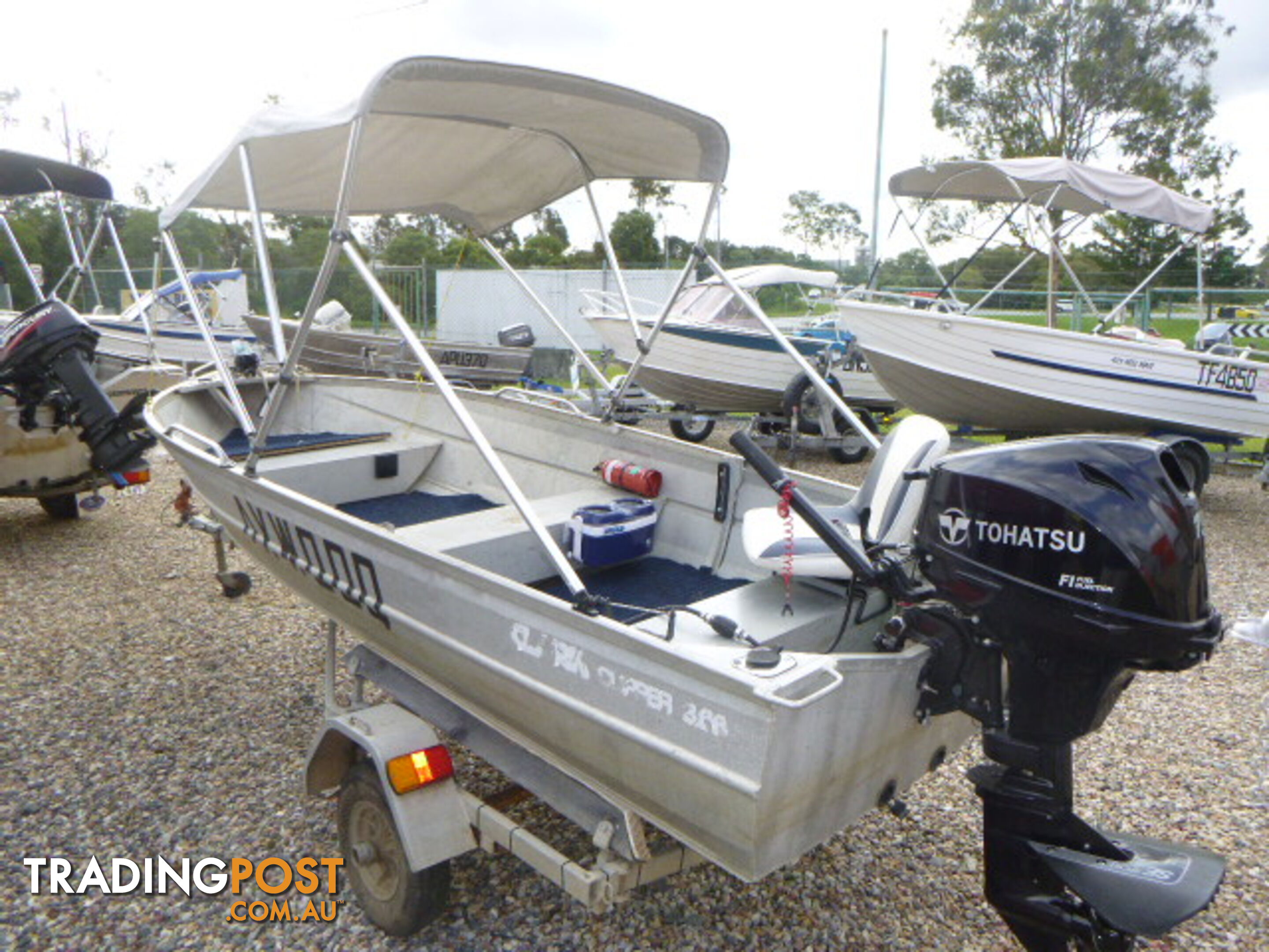 CLARK 3.1 CLIPPER DINGHY-15HP  TOHATSU AND 4 STROKE TRAILER 