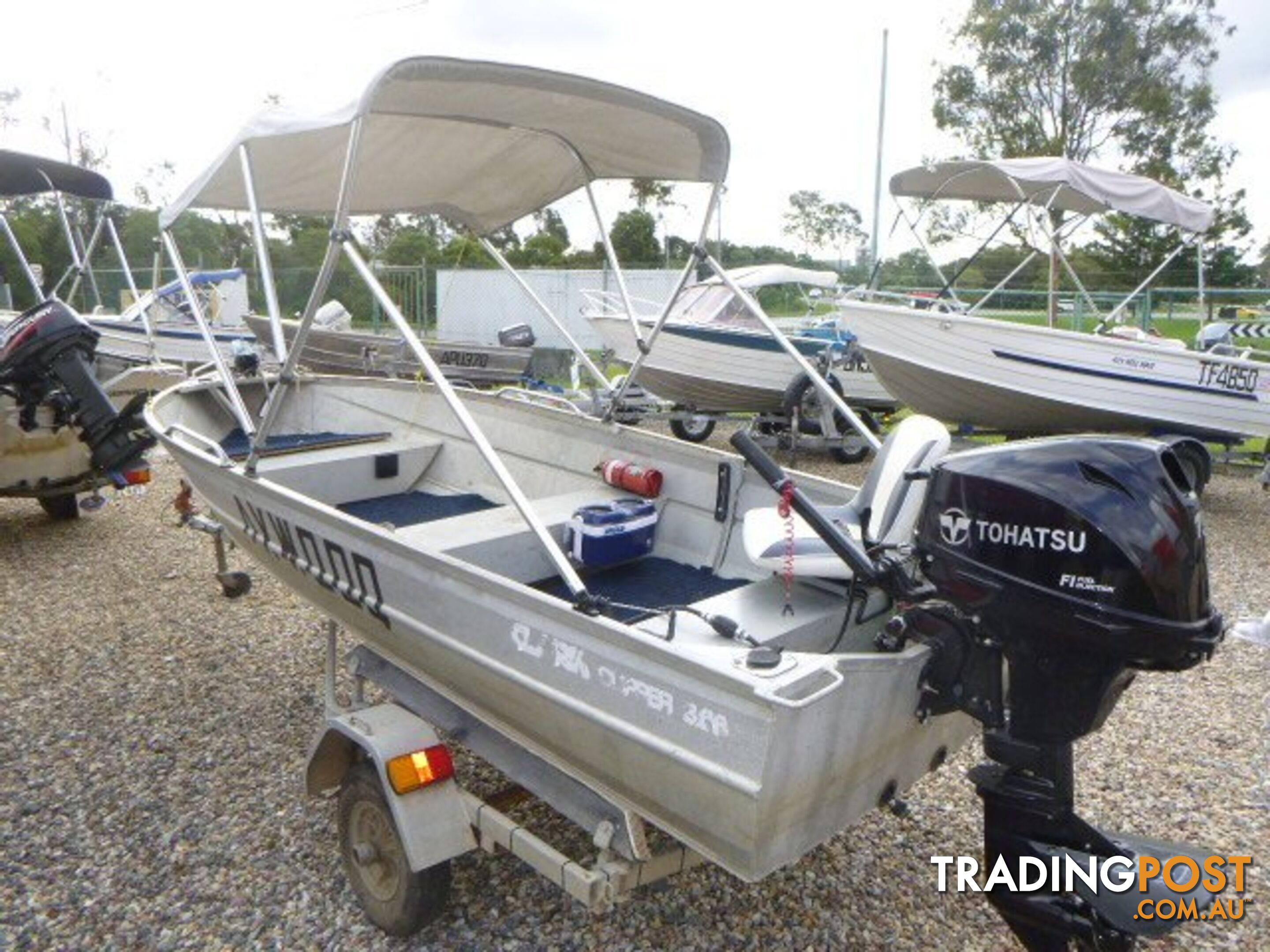 CLARK 3.1 CLIPPER DINGHY-15HP  TOHATSU AND 4 STROKE TRAILER 