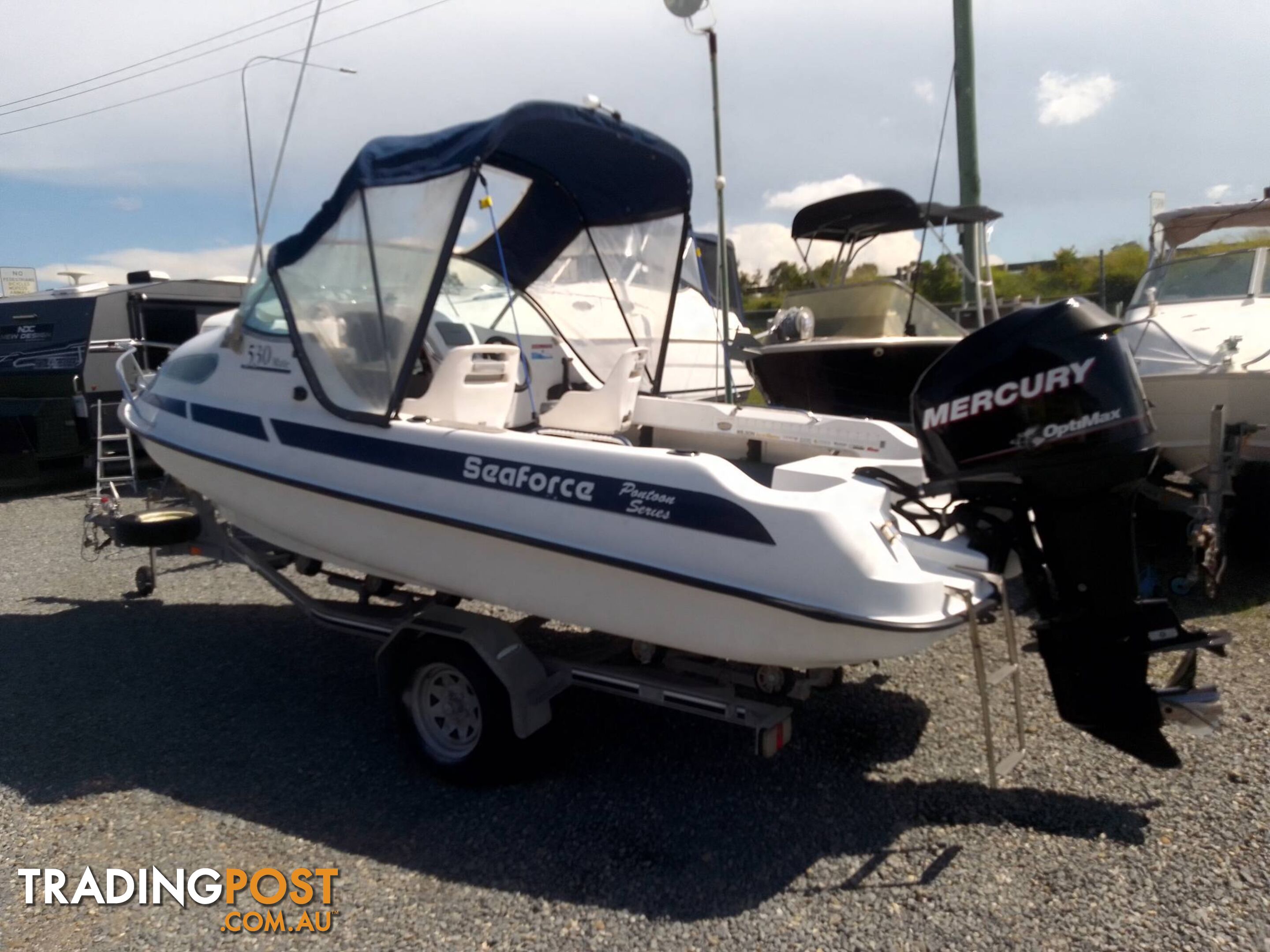 SEAFORCE 530 MATE PONTOON 1/2 CABIN-MERCURY 90HP OPTIMAX AND TRAILER