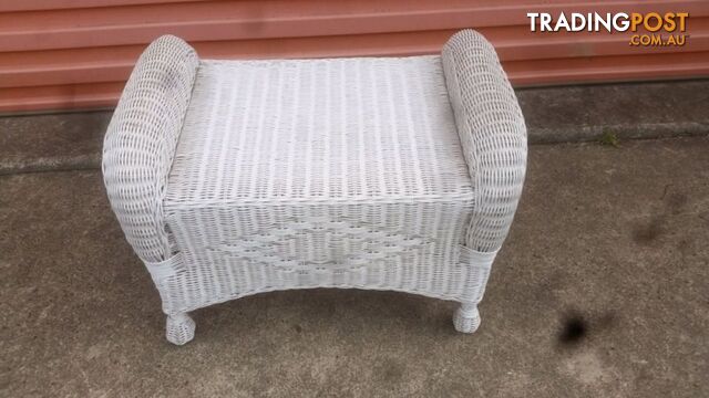 WHITE WICKER CANE BEDSIDE TABLE
