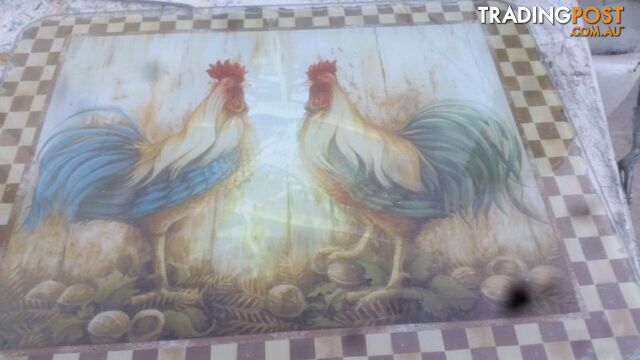 ROOSTERS PAINTING ON GLASS