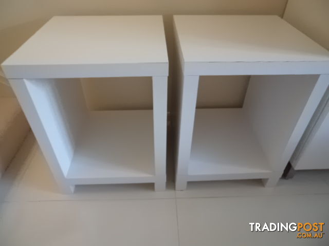 BEDSIDE TABLES x 2 COLOUR: WHITE $10 EACH