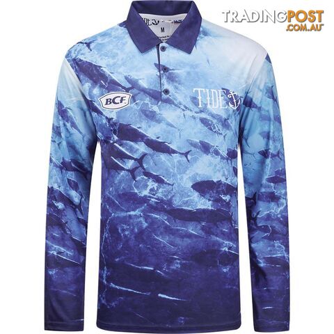 BCF x Tide Menâs Tuna Print Collar Sublimated Polo