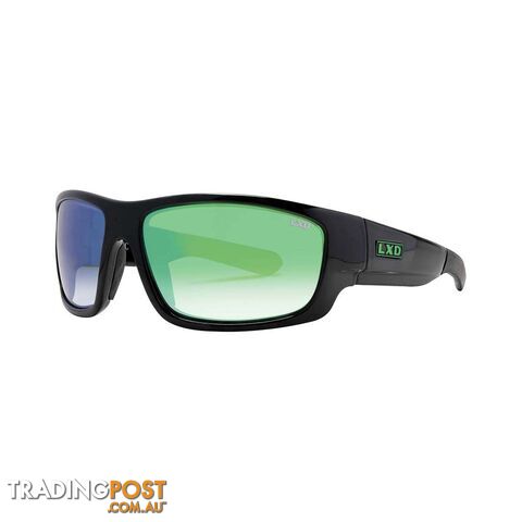 LXD Menâs Atlantic Mirror Polar Sunglasses Black with Green Lens