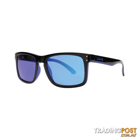 Liive X Echo Menâs Mirror Polarised Sunglasses Matt Black with Blue Lens