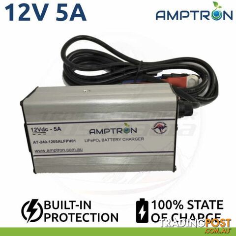 Amptron 12 V â5 A Lithium âLiFePO4 Battery Charger AC - DC 240 V
