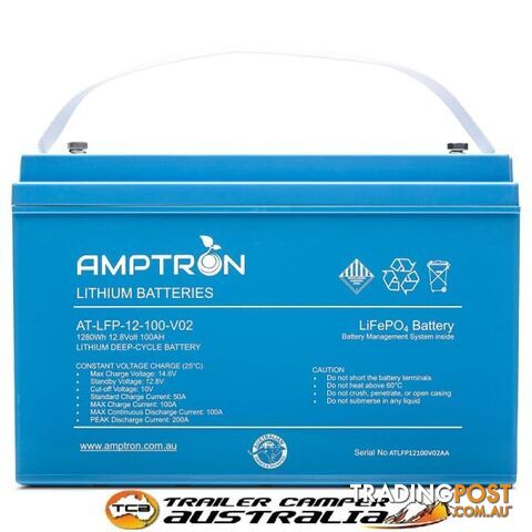 Amptron 100Ah 12V Lithium Iron LiFePO4 Battery 100A BMS Prismatic Cell Balancing