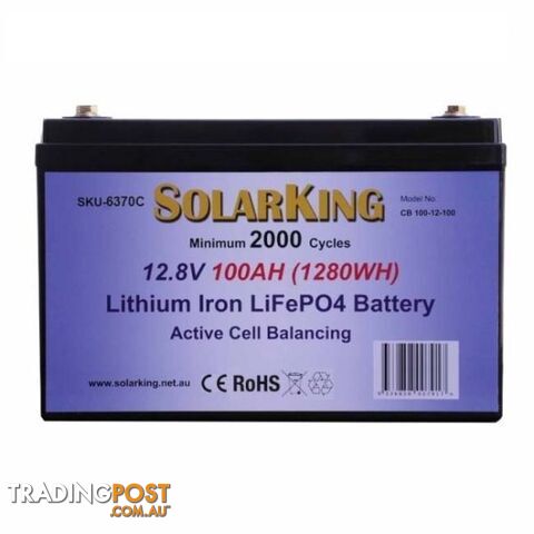 Solarking 100Ah 12V Lithium Battery LiFePo4 100A BMS Active Cell Balancing
