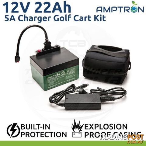 Amptron 22Ah 12V Lithium LiFePO4 Battery 5A Charger Golf Cart Kit