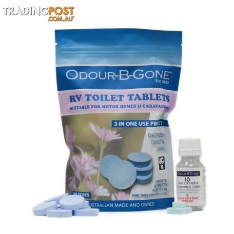 Odour-B-Gone 50Pk RV Toilet Tablets Deodorising Disinfecting Chemicals