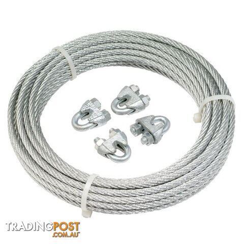 Ark Brake cable & clamps. 8M X 4MM GALVANISED
