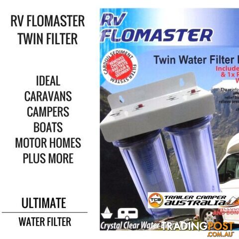 RV Flomaster Twin Water Filter Housing inc 1x Carbon & PP Sediment Water Filters