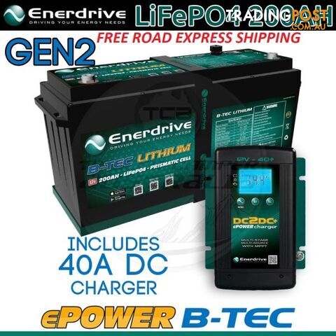 Enerdrive ePOWER B-TEC 12V 200Ah GEN 2 Lithium Battery + DC2DC 40A Charger