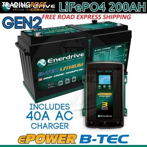 Enerdrive ePOWER B-TEC 12V 200Ah GEN 2 Lithium Battery + 40A AC Charger