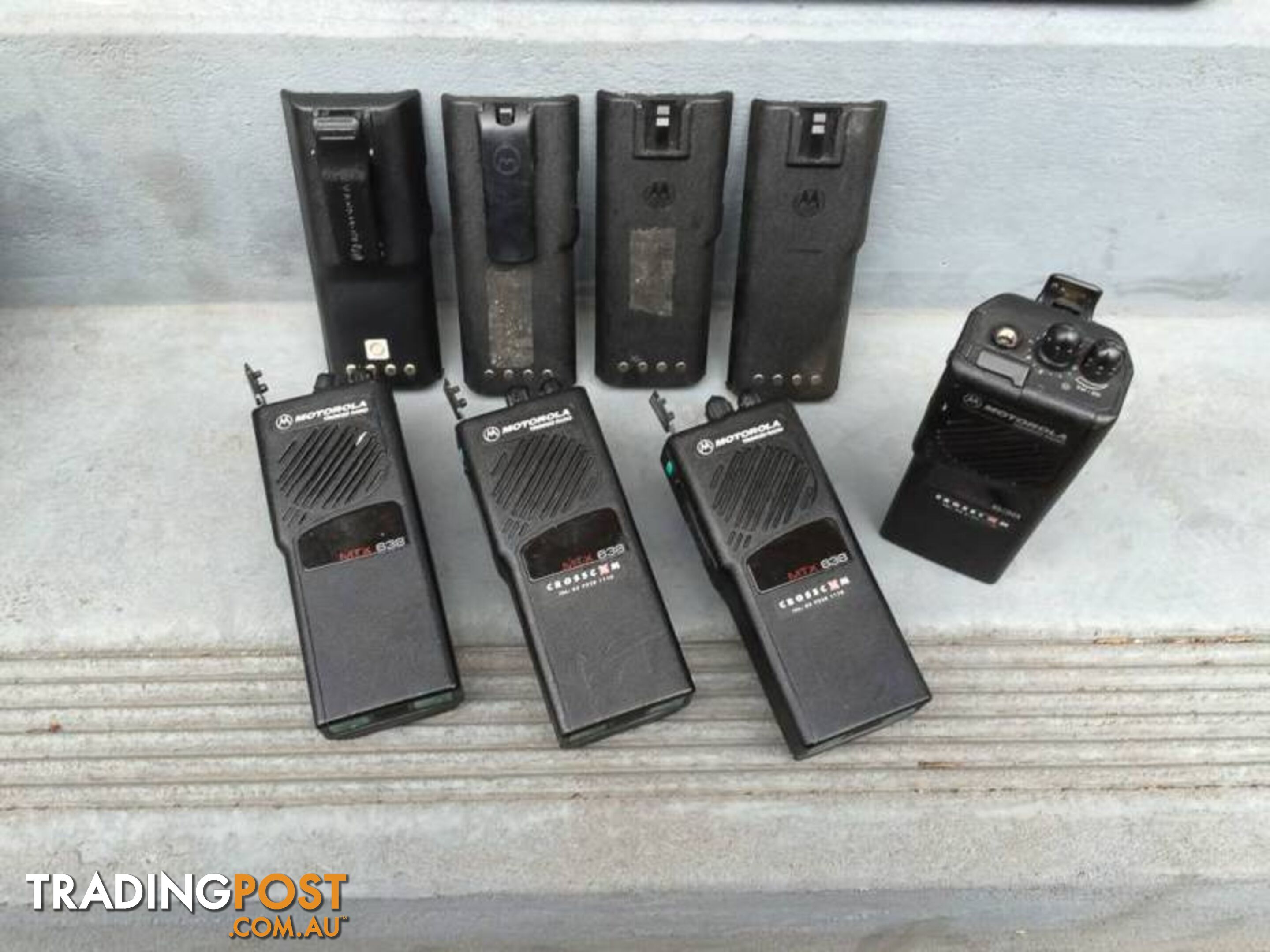 4 X MTX 638 Motorolla radios,4 x spare batteries & charger board