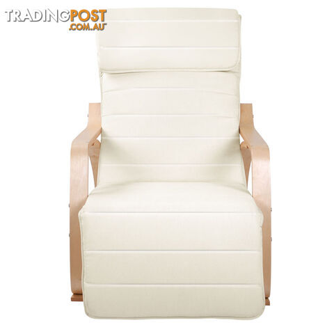 Birch Plywood Adjustable Rocking Recliner Lounge Arm Chair w/ Fabric Cushion Beige