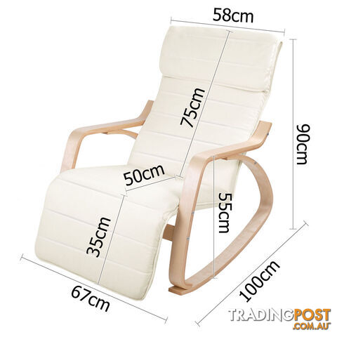 Birch Plywood Adjustable Rocking Recliner Lounge Arm Chair w/ Fabric Cushion Beige