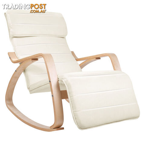 Birch Plywood Adjustable Rocking Recliner Lounge Arm Chair w/ Fabric Cushion Beige